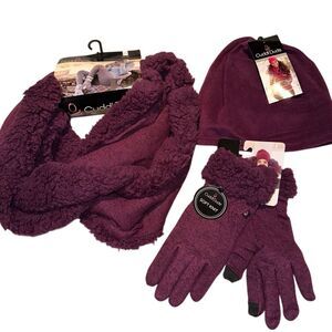 Cuddl Duds Purple Winter Accessories Set Beanie Hat Gloves Infinity Scarf NWT